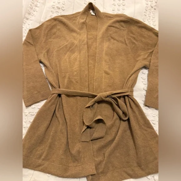 H&M cashmere Camel Tan kimono wrap belt cardigan M New - Picture 1 of 7